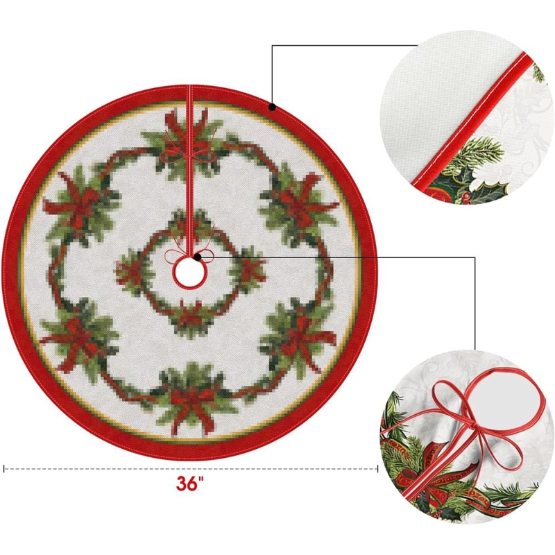 AVOIN FALDA PARA ÁRBOL DE NAVIDAD DE 91 CM, CINTA NAVIDEÑA DE ACEBO | VERDE - 6