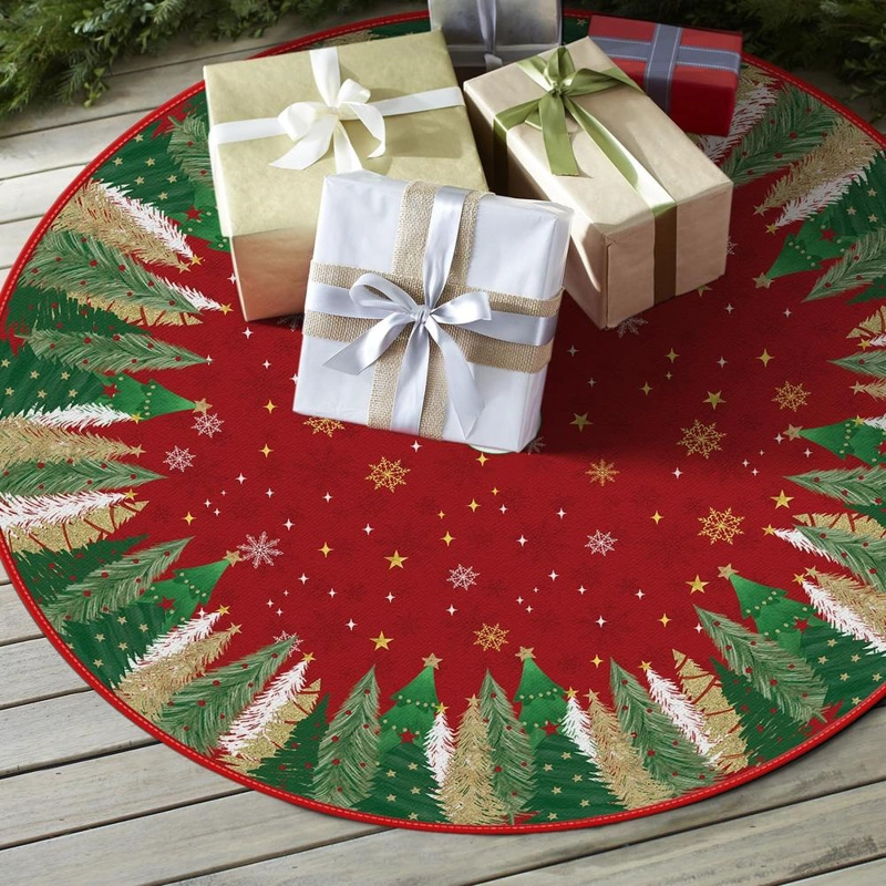 AVOIN FALDA PARA ÁRBOL DE NAVIDAD CON ESTRELLA Y COPO DE NIEVE DE 122 CM | ROJO - 4