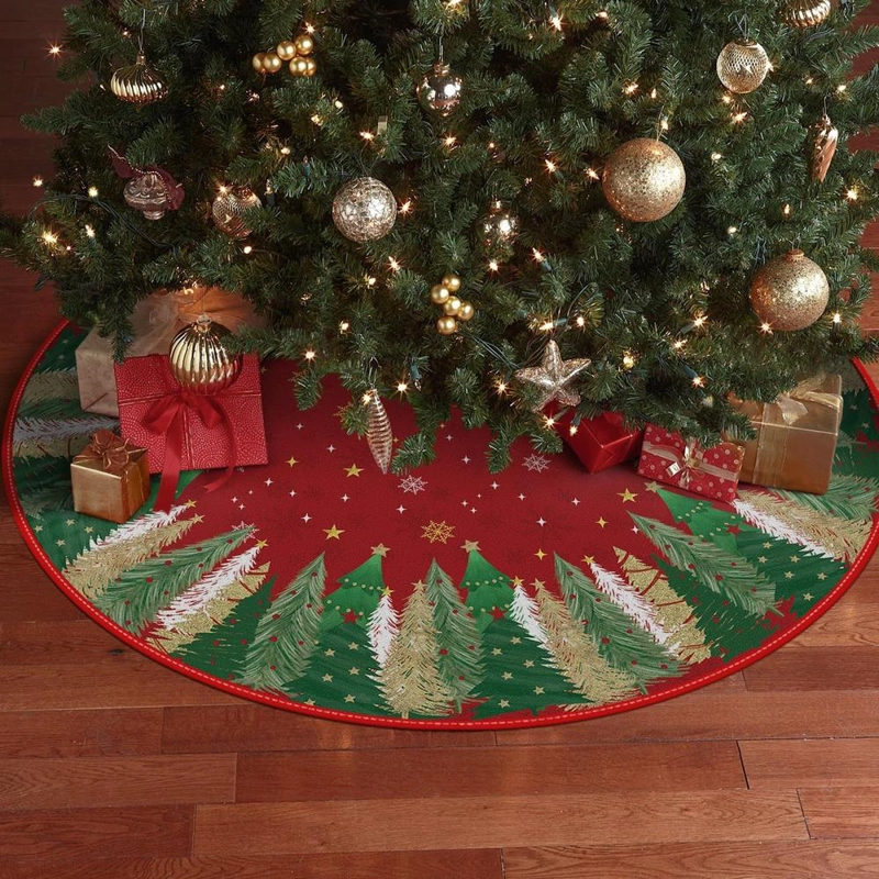 AVOIN FALDA PARA ÁRBOL DE NAVIDAD CON ESTRELLA Y COPO DE NIEVE DE 122 CM | ROJO - 5