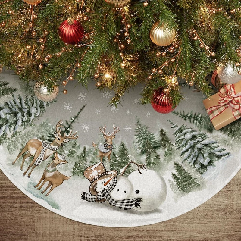 AVOIN FALDA PARA ÁRBOL DE NAVIDAD DE MUÑECO DE NIEVE Y RENO, 91 CM | GRIS - 1
