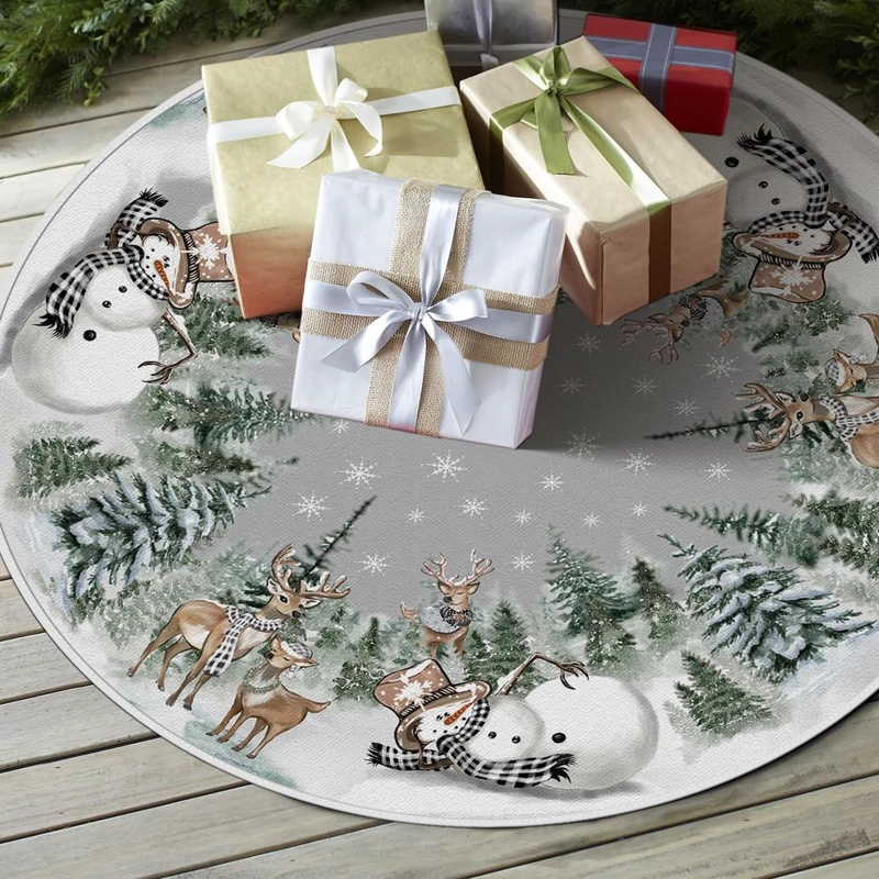 AVOIN FALDA PARA ÁRBOL DE NAVIDAD DE MUÑECO DE NIEVE Y RENO, 91 CM | GRIS - 4