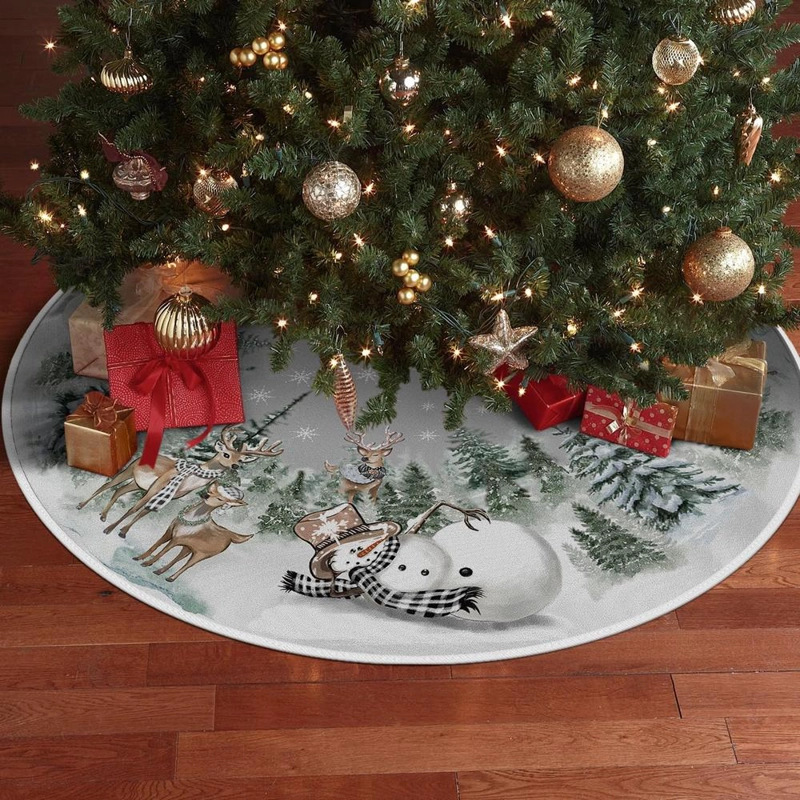 AVOIN FALDA PARA ÁRBOL DE NAVIDAD DE MUÑECO DE NIEVE Y RENO, 91 CM | GRIS - 5