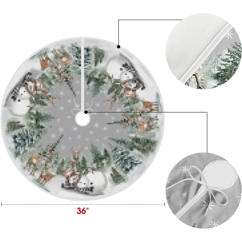 AVOIN FALDA PARA ÁRBOL DE NAVIDAD DE MUÑECO DE NIEVE Y RENO, 91 CM | GRIS - 6