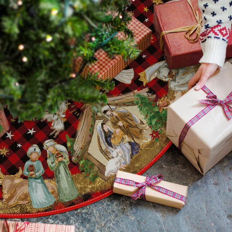 AVOIN FALDA PARA ÁRBOL DE NAVIDAD 'NACIMIENTO DE JESÚS' DE 122 CM | ROJO - 2