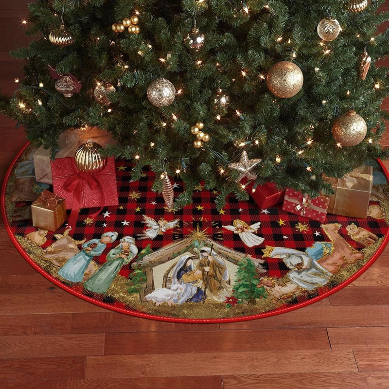 AVOIN FALDA PARA ÁRBOL DE NAVIDAD 'NACIMIENTO DE JESÚS' DE 122 CM | ROJO - 5