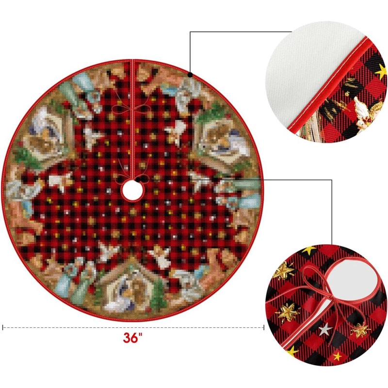 AVOIN FALDA PARA ÁRBOL DE NAVIDAD COLORLIFE DE CUADROS DE BÚFALO, 91 CM | ROJO - 6