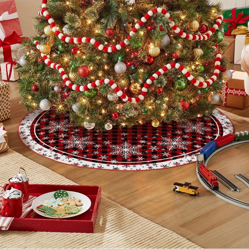 AVOIN FALDA PARA ÁRBOL DE NAVIDAD DE CUADROS DE 122 CM | ROJO - 3