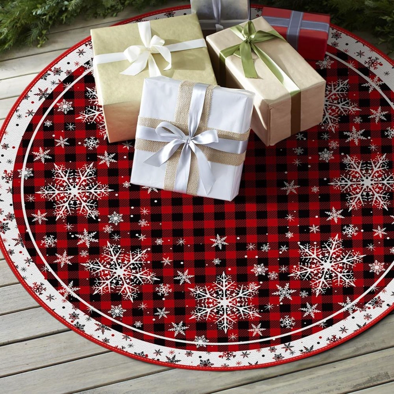 AVOIN FALDA PARA ÁRBOL DE NAVIDAD DE CUADROS DE 122 CM | ROJO - 4