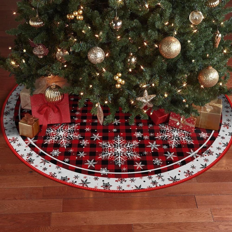 AVOIN FALDA PARA ÁRBOL DE NAVIDAD DE CUADROS DE 122 CM | ROJO - 5