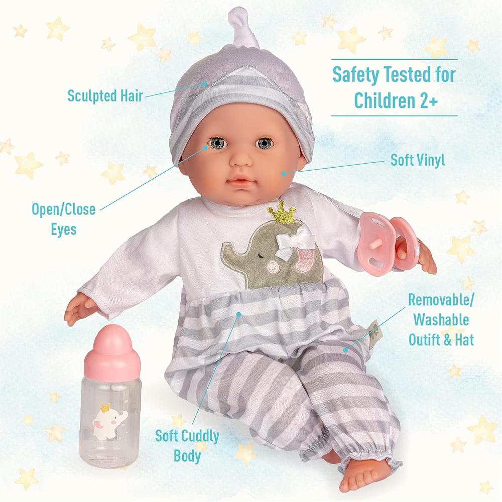 BERENGUER MUÑECA BEBÉ 15'/38 CM CON ACCESORIOS | CONJUNTO BÁSICO GRIS - 5