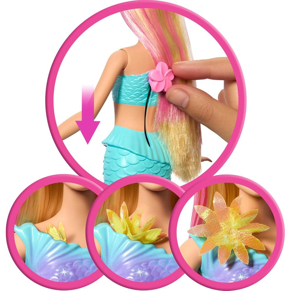 BARBIE SIRENA RUBIA FLORES MÁGICAS COLA OMBRÉ DIADEMA - 3