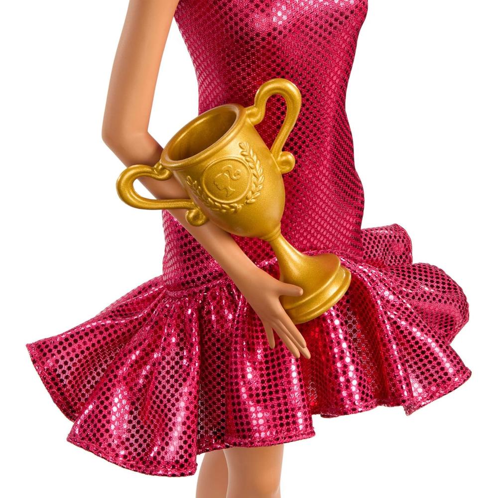 BARBIE BAILARINA DE SALÓN, VESTIDO ROJO CON VOLANTES, ZAPATOS Y TROFEO - 3