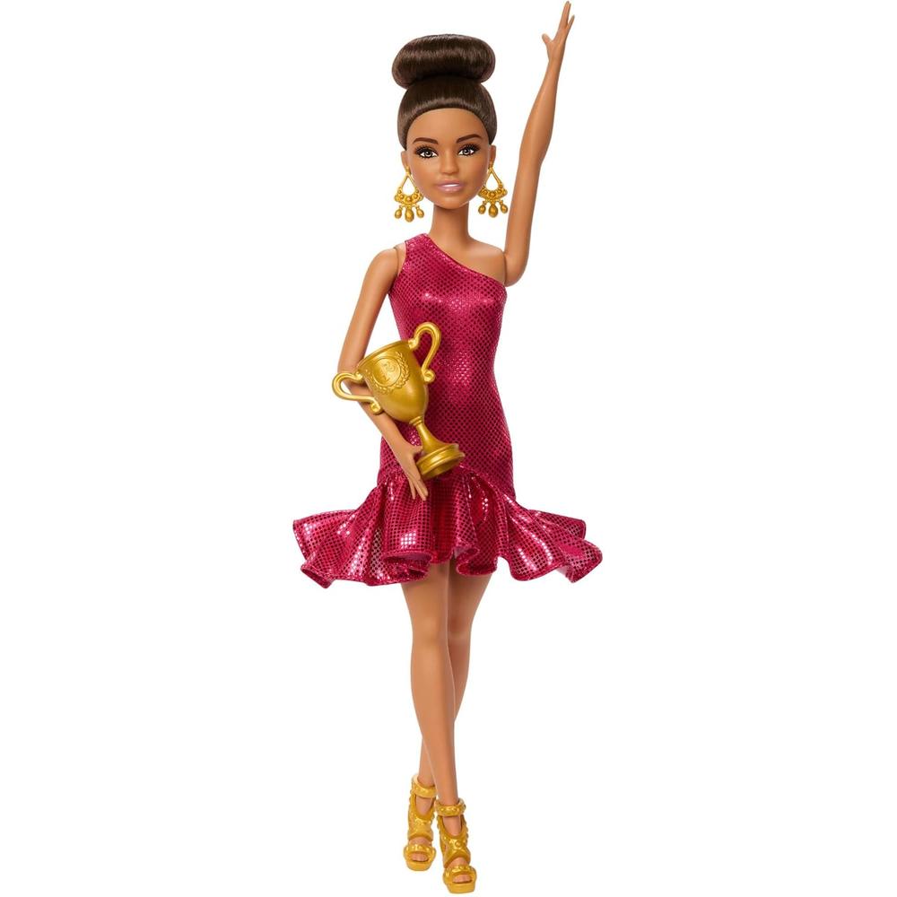 BARBIE BAILARINA DE SALÓN, VESTIDO ROJO CON VOLANTES, ZAPATOS Y TROFEO - 5