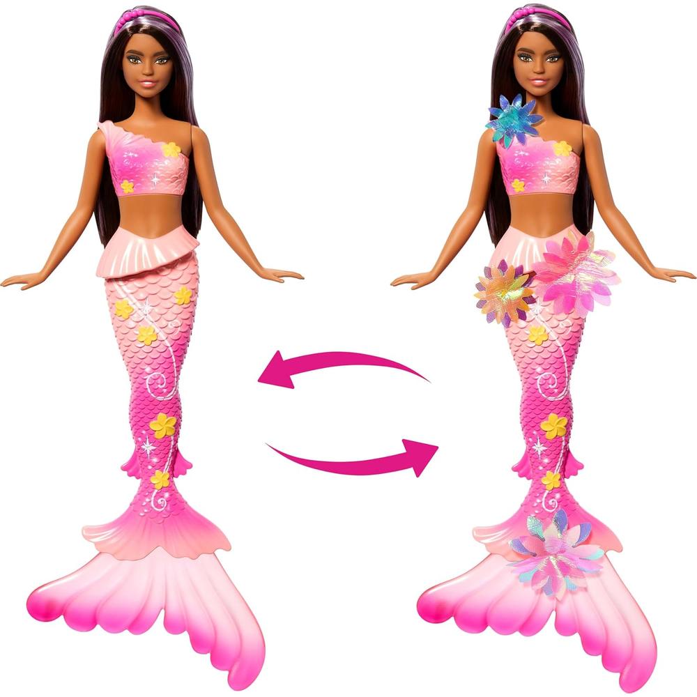 BARBIE SIRENA CASTAÑA FLORES MÁGICAS COLA OMBRÉ DIADEMA - 4