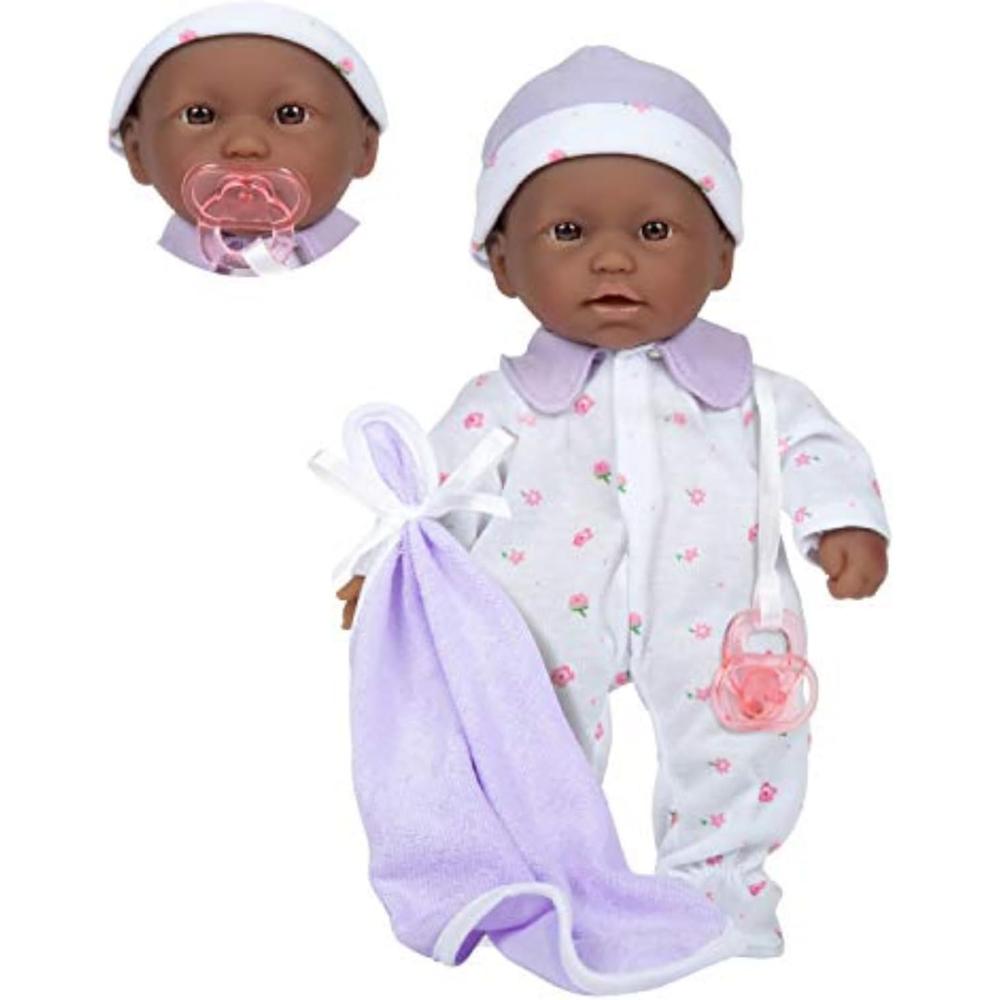 LA BABY MUÑECA AFROAMERICANA 11'/28 CM CON ACCESORIOS | BLANCO/MORADO - 1