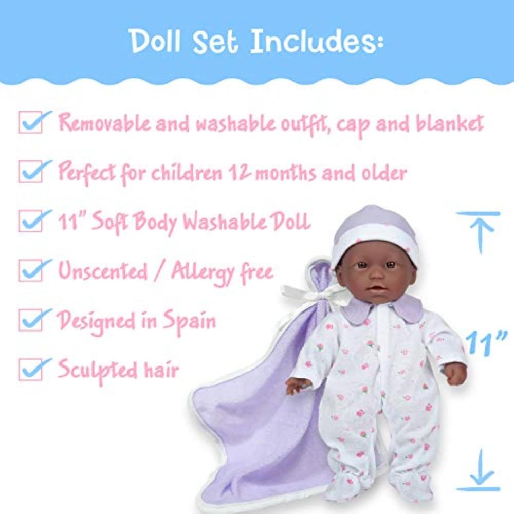 LA BABY MUÑECA AFROAMERICANA 11'/28 CM CON ACCESORIOS | BLANCO/MORADO - 2