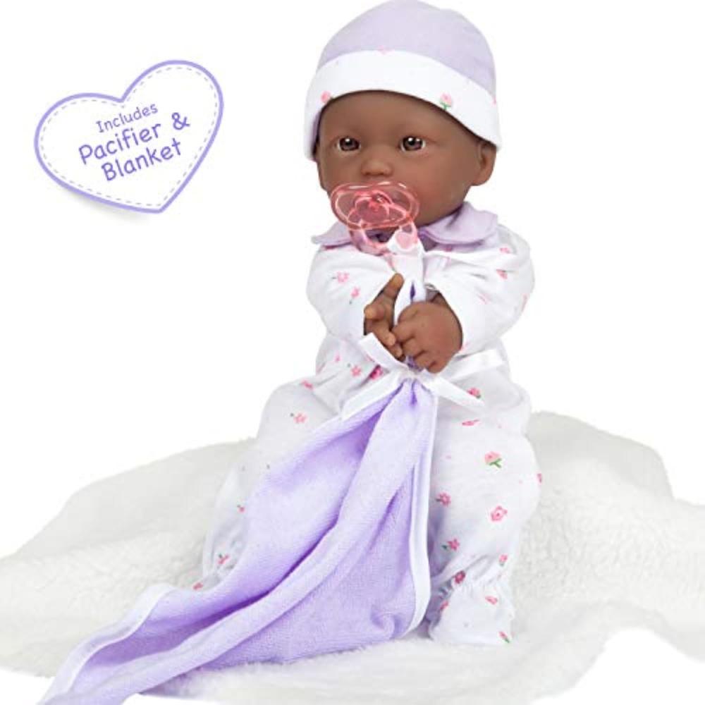 LA BABY MUÑECA AFROAMERICANA 11'/28 CM CON ACCESORIOS | BLANCO/MORADO - 4