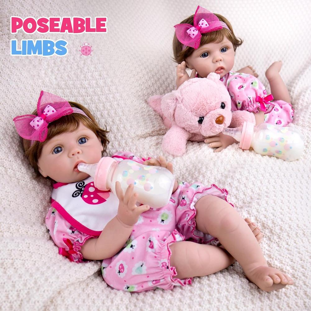 AORI MUÑECA BEBÉ REALISTA 22'/56 CM CON ACCESORIOS | MARIQUITA ROSA - 4