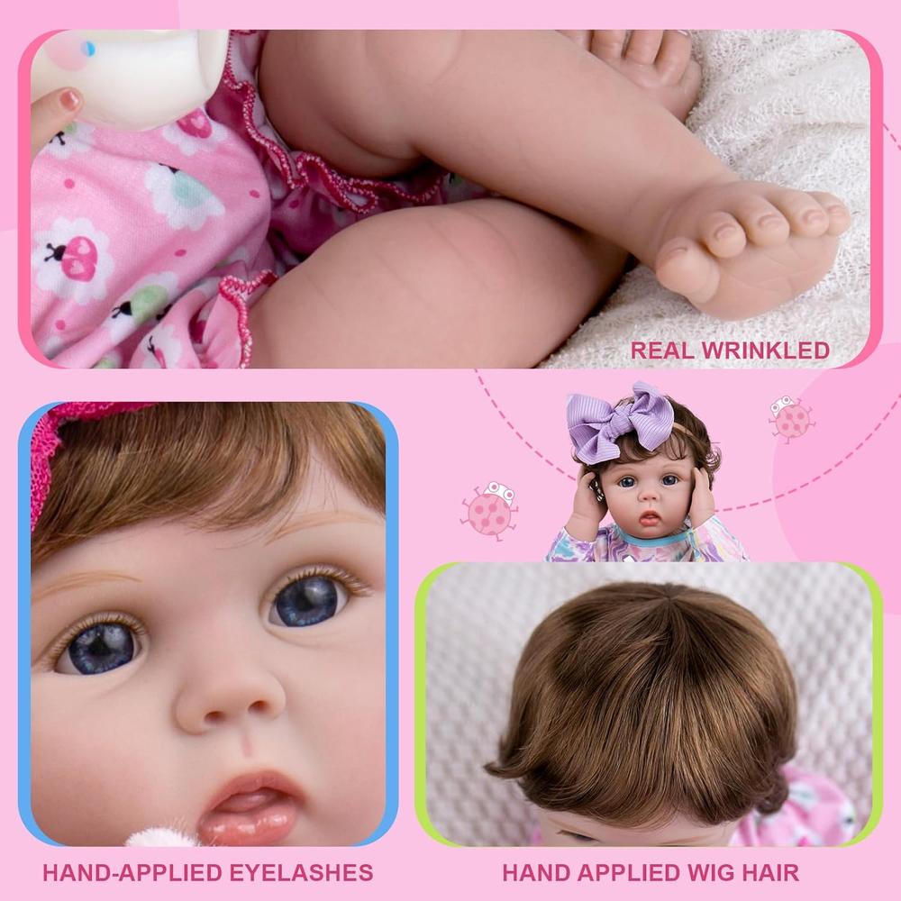 AORI MUÑECA BEBÉ REALISTA 22'/56 CM CON ACCESORIOS | MARIQUITA ROSA - 5