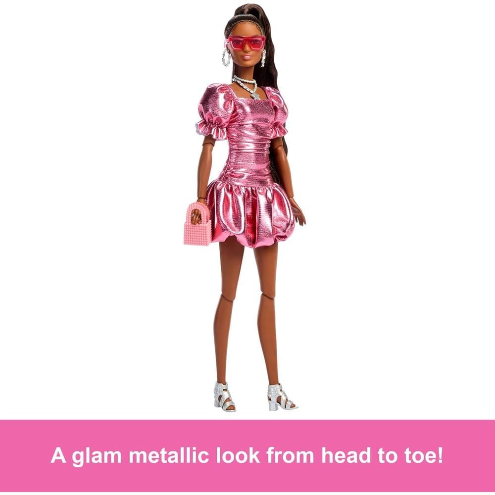 BARBIE LUJO N.° 6 VESTIDO ROSA CORAL CABELLO NEGRO - 3