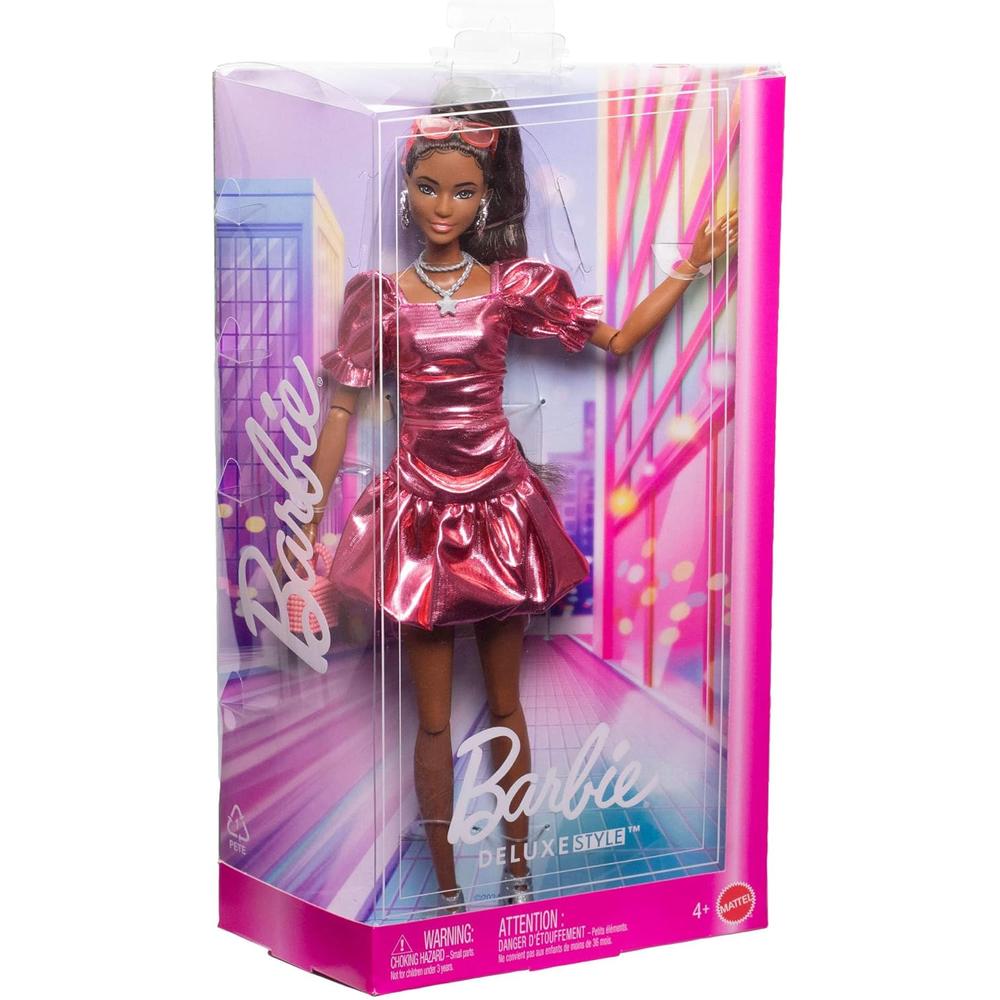 BARBIE LUJO N.° 6 VESTIDO ROSA CORAL CABELLO NEGRO - 5