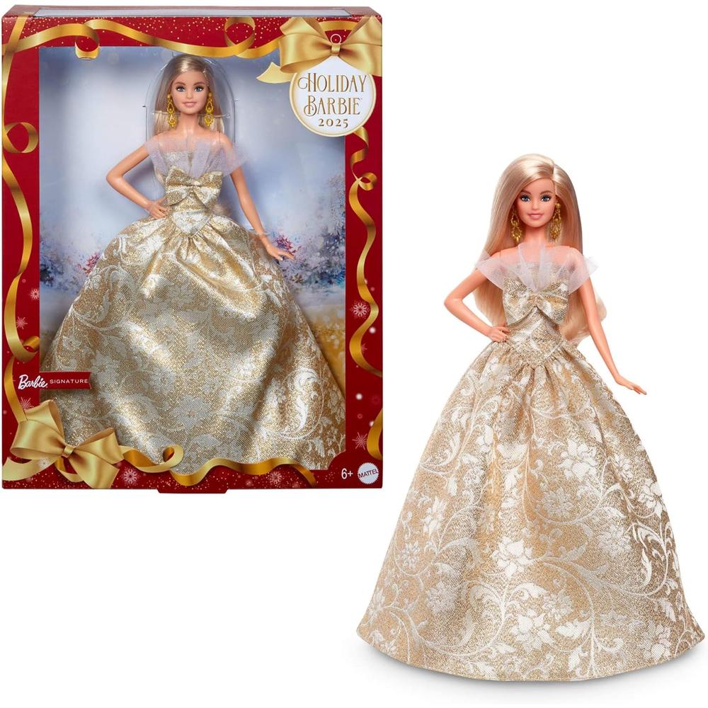 BARBIE MODA NAVIDEÑA RUBIA VESTIDO PLATEADO DORADO - 1