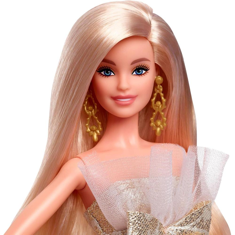 BARBIE MODA NAVIDEÑA RUBIA VESTIDO PLATEADO DORADO - 3