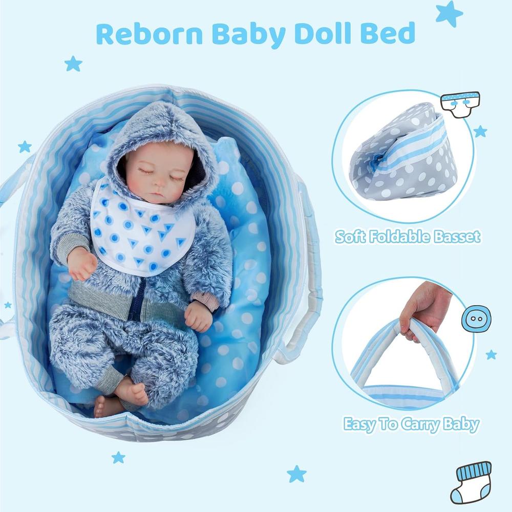 BABESIDE MUÑECA BEBÉ REBORN 17'/43 CM CON ACCESORIOS | CESTA GRIS - 4
