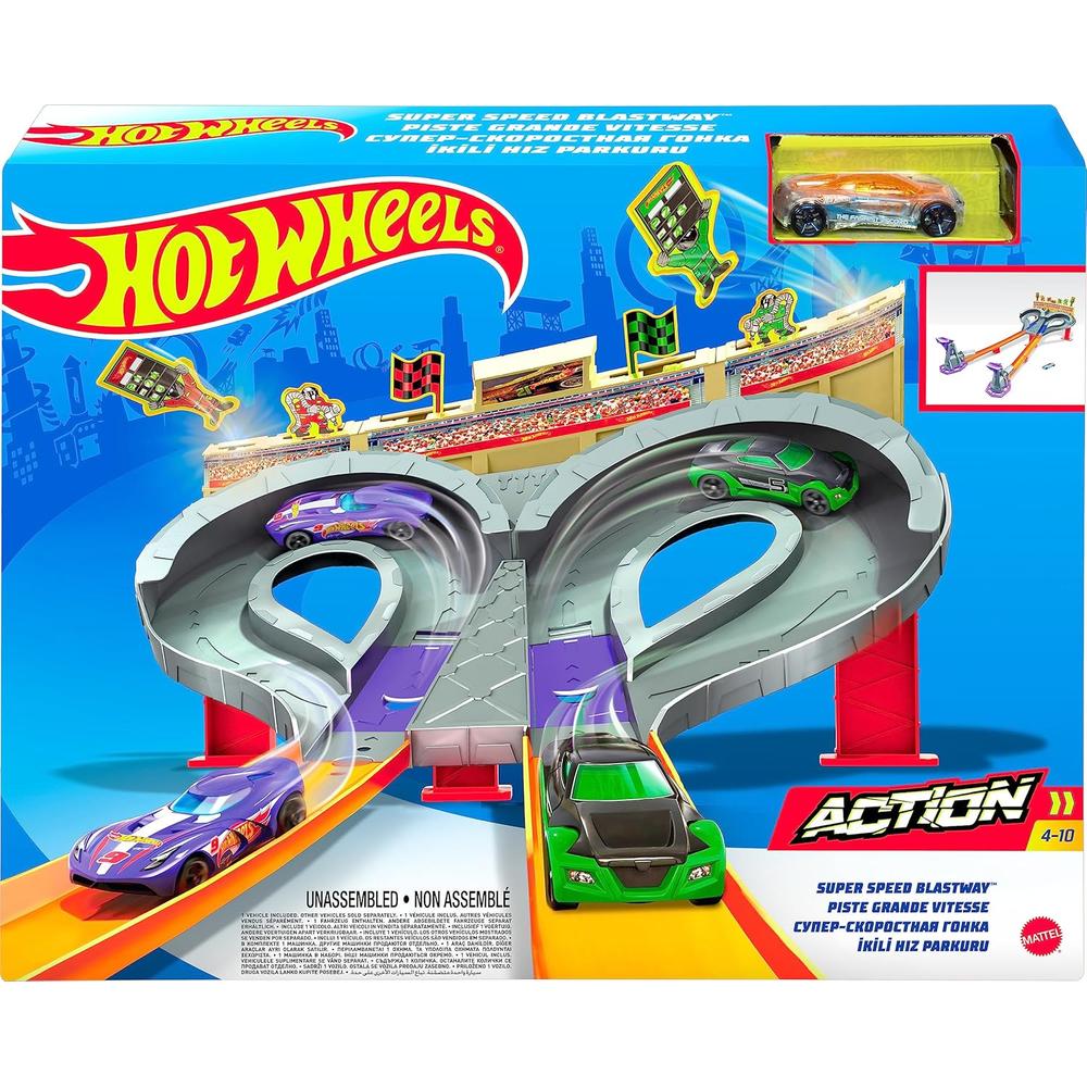HOT WHEELS SUPER SPEED BLASTWAY DOBLE PISTA PARA 1 O 2 JUGADORES AUTO 1:64 - 1