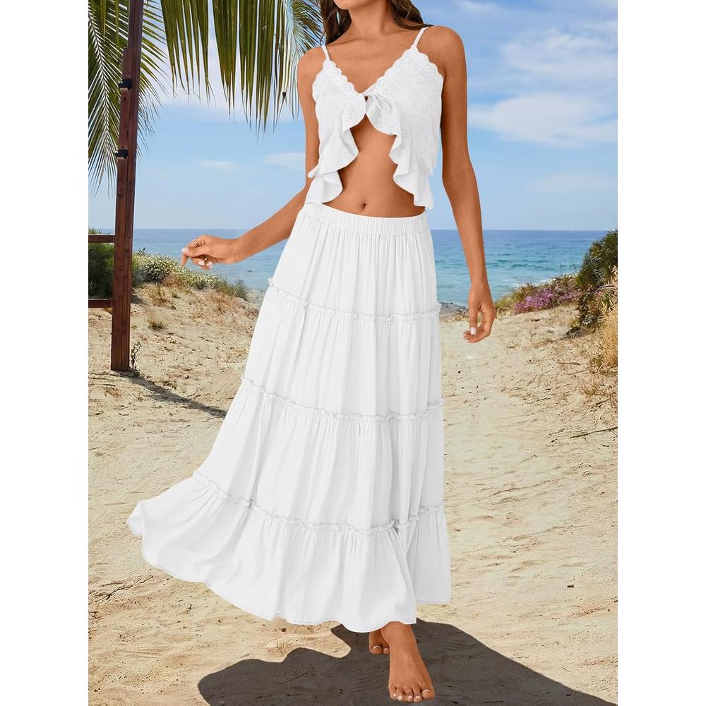 FALDA LARGA MUJER ESTILO BOHEMIO TRENDYQUEEN | BLANCO - 5