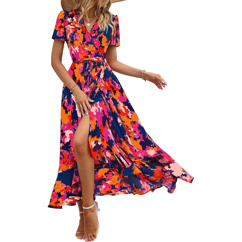 VESTIDO LARGO ESTILO BOHEMIO PRETTYGARDEN | BLUE ORANGE FLORAL - 1