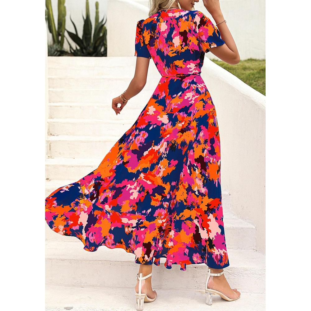 VESTIDO LARGO ESTILO BOHEMIO PRETTYGARDEN | BLUE ORANGE FLORAL - 2