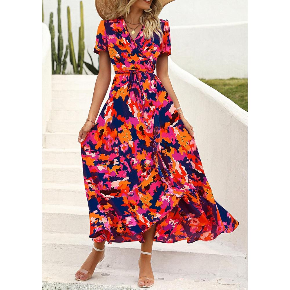 VESTIDO LARGO ESTILO BOHEMIO PRETTYGARDEN | BLUE ORANGE FLORAL - 3