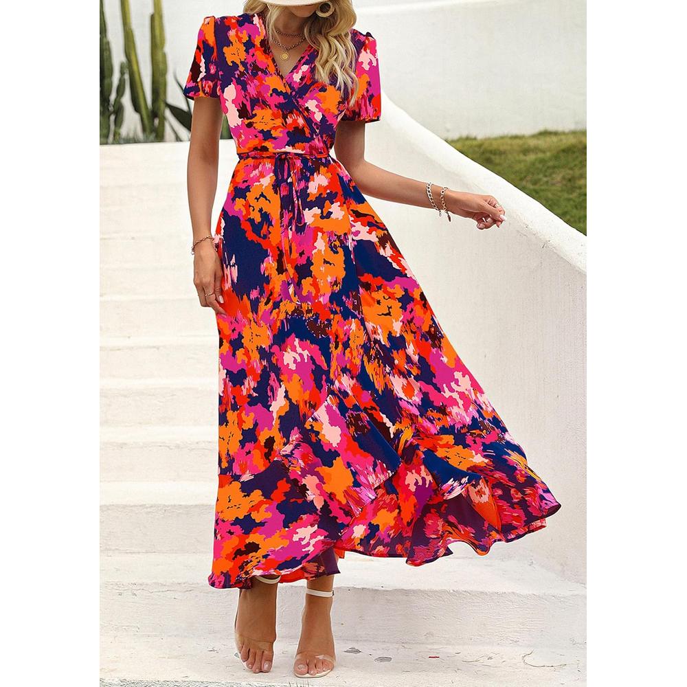VESTIDO LARGO ESTILO BOHEMIO PRETTYGARDEN | BLUE ORANGE FLORAL - 4