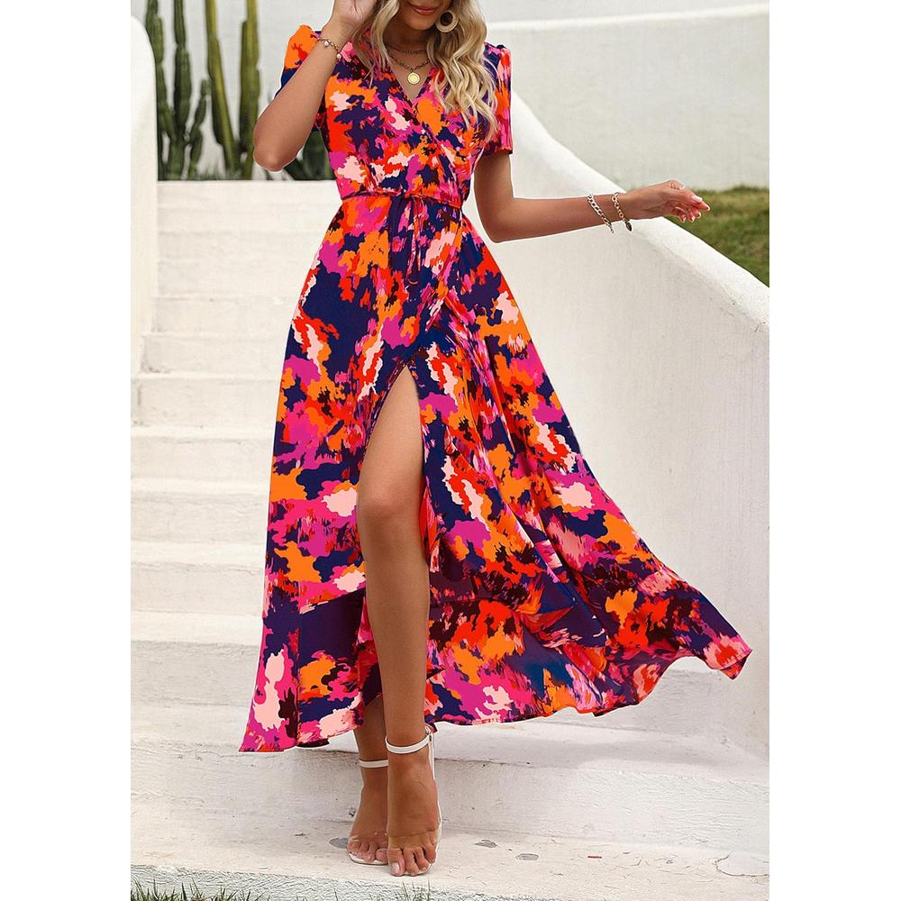 VESTIDO LARGO ESTILO BOHEMIO PRETTYGARDEN | BLUE ORANGE FLORAL - 5