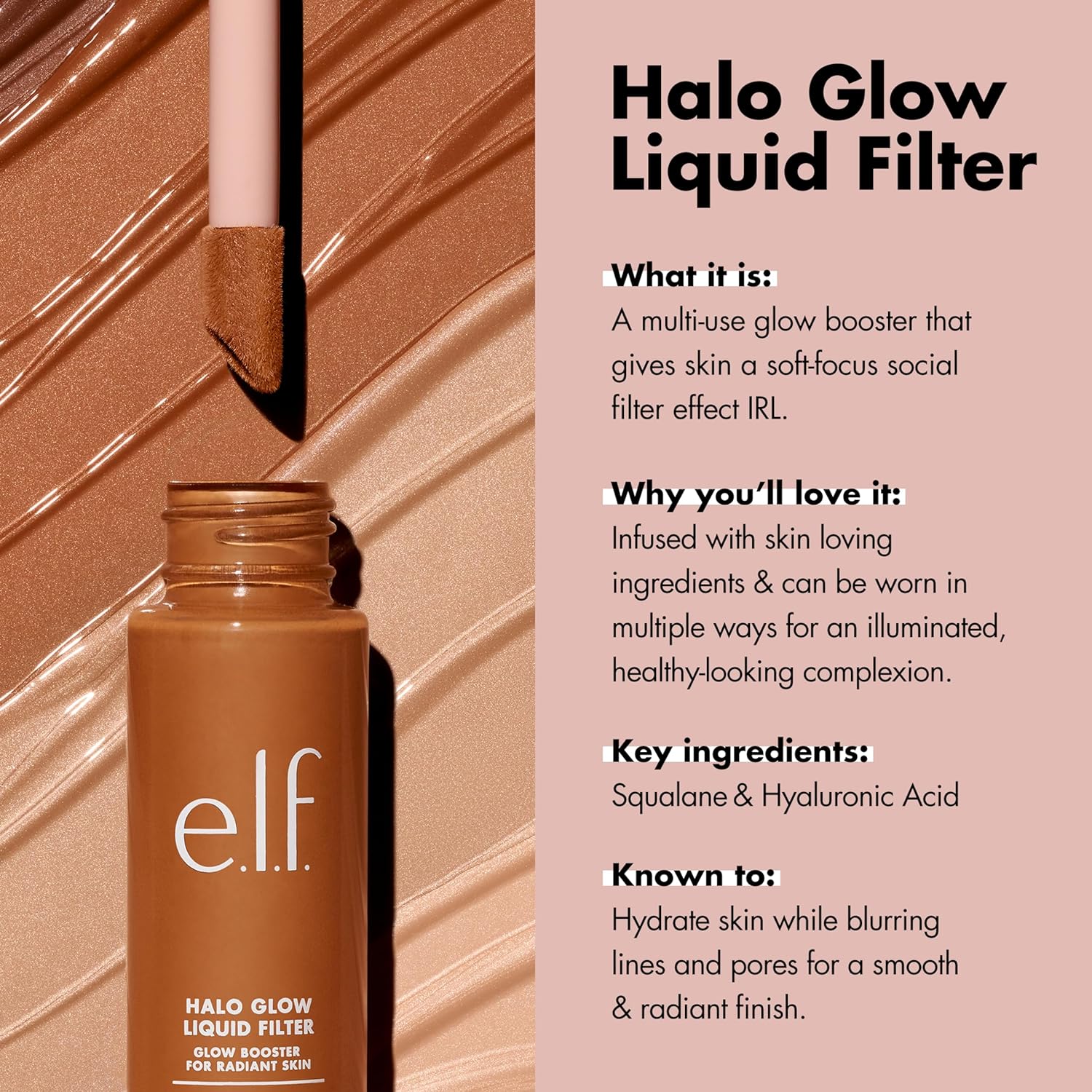 E.L.F. FILTRO LÍQUIDO HALO GLOW, POTENCIADOR DE TEZ PARA UN ASPECTO BRILLANTE Y SUAVE DE ENFOQUE, 4 MEDIANOS - 3