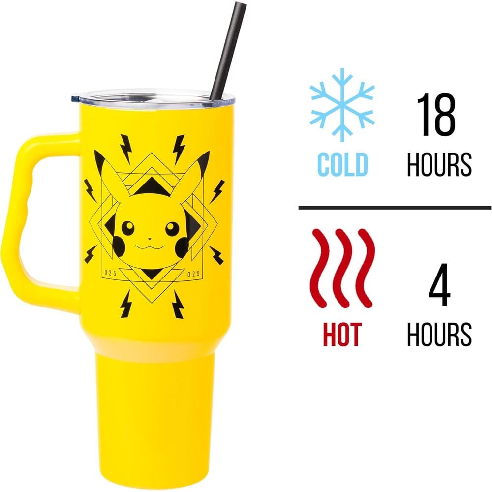 VASO CON ASA Y PAJITA POKEMON 40 OZ / 1183 ML | PIKACHU YELLOW - 3