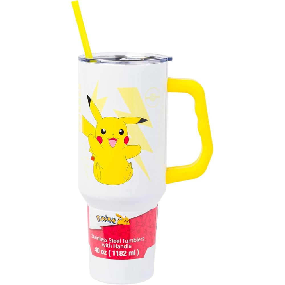 VASO  CON ASA Y PAJITA POKEMON 40 OZ / 1183 ML | PIKACHU YELLOW WHITE - 1