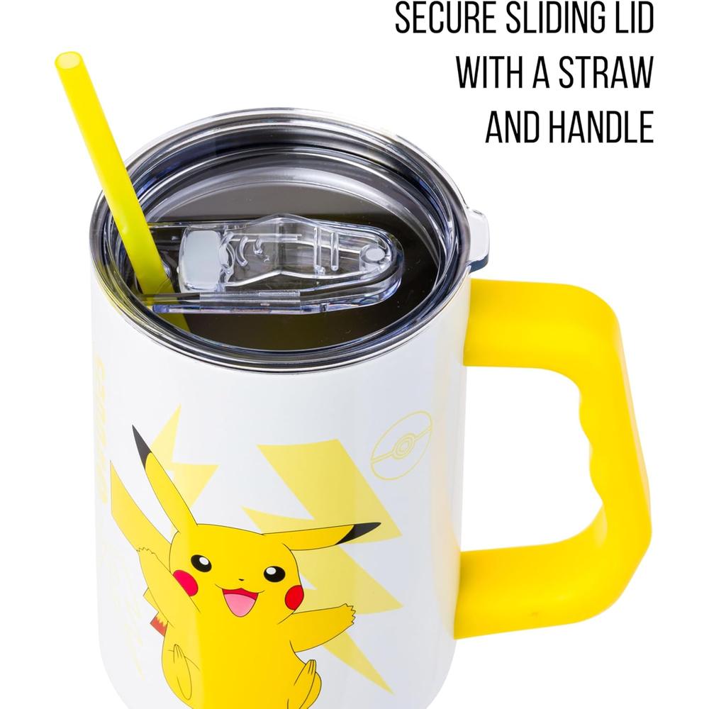 VASO  CON ASA Y PAJITA POKEMON 40 OZ / 1183 ML | PIKACHU YELLOW WHITE - 2