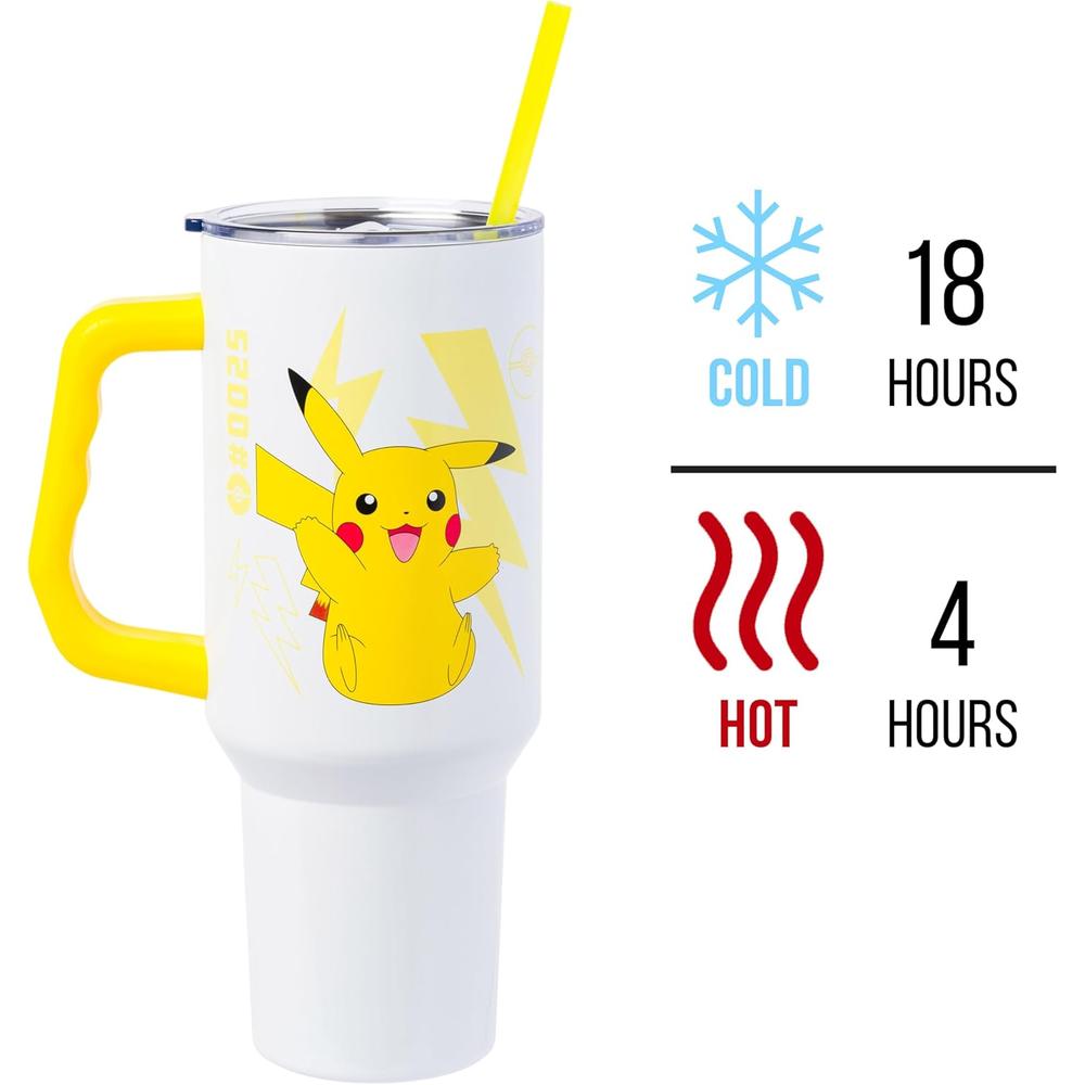 VASO  CON ASA Y PAJITA POKEMON 40 OZ / 1183 ML | PIKACHU YELLOW WHITE - 3
