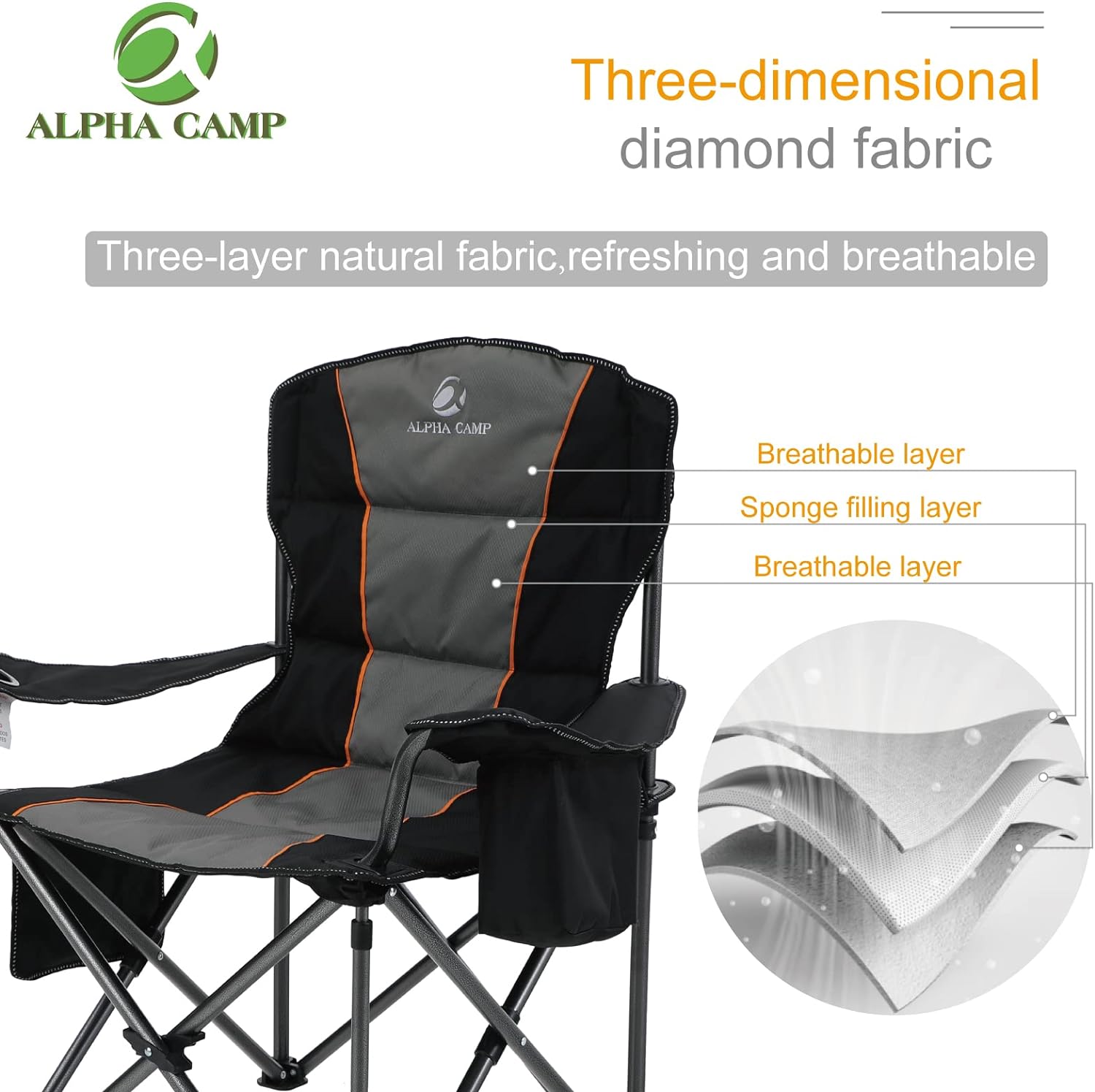ALPHA CAMP SILLA PLEGABLE DE GRAN TAMAÑO PARA CAMPAMENTO, ALTA RESISTENCIA, SOPORTA 450 LIBRAS, MARCO DE ACERO - 3