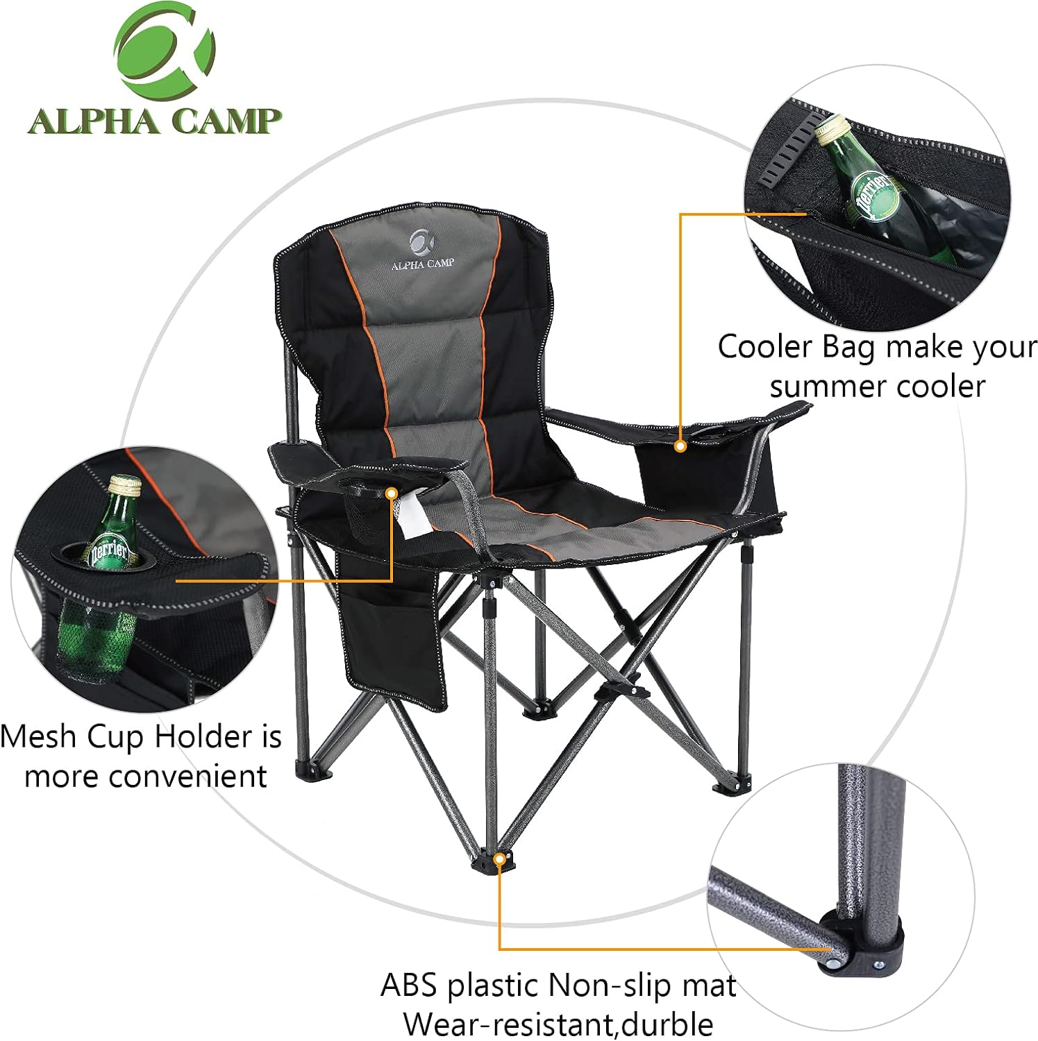 ALPHA CAMP SILLA PLEGABLE DE GRAN TAMAÑO PARA CAMPAMENTO, ALTA RESISTENCIA, SOPORTA 450 LIBRAS, MARCO DE ACERO - 4