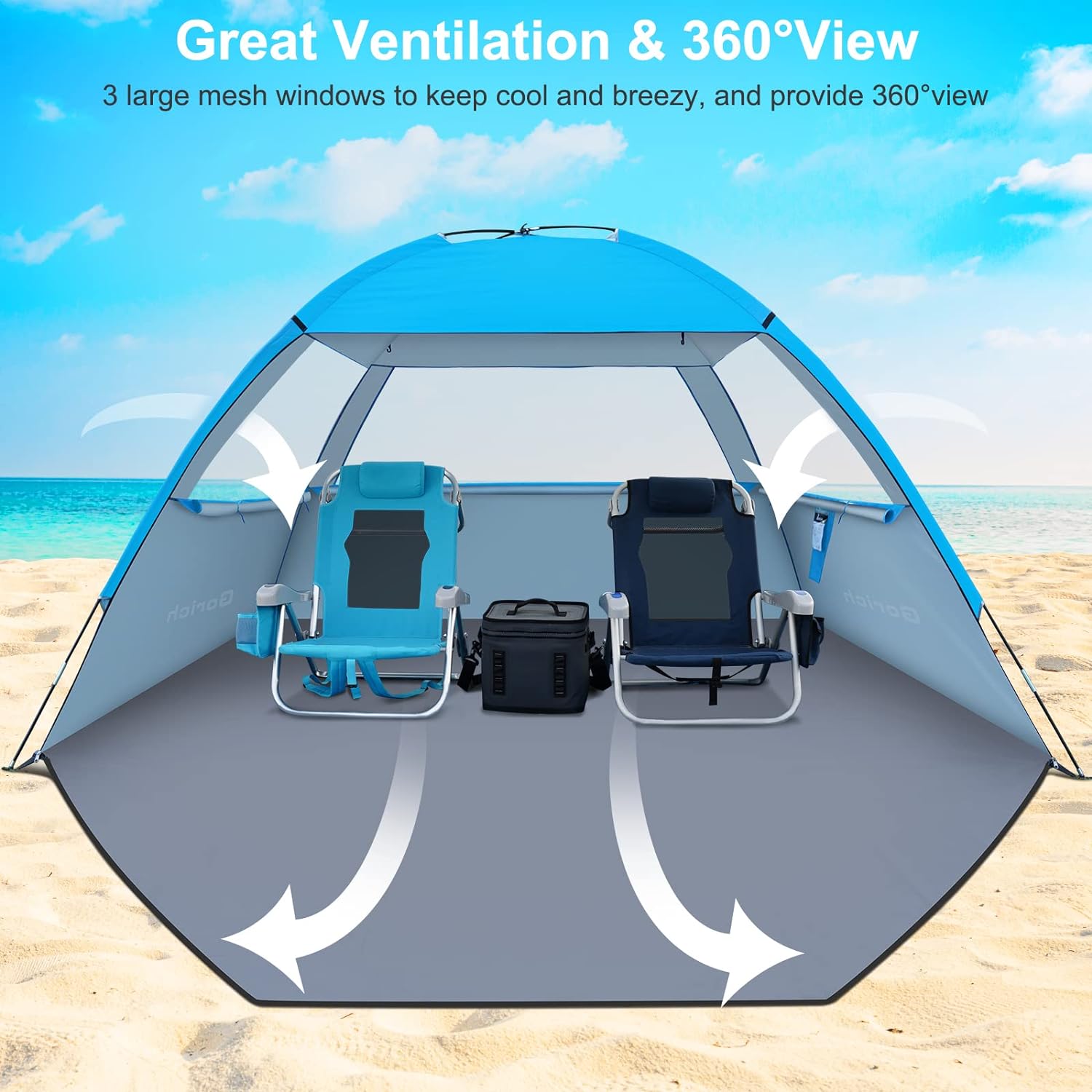 GORICH - CARPA/TIENDA DE CAMPAÑA PARA PROTECCIÓN SOLAR UV EN LA PLAYA, PARA 3-4/4-5 PERSONAS, LIGERA - 4