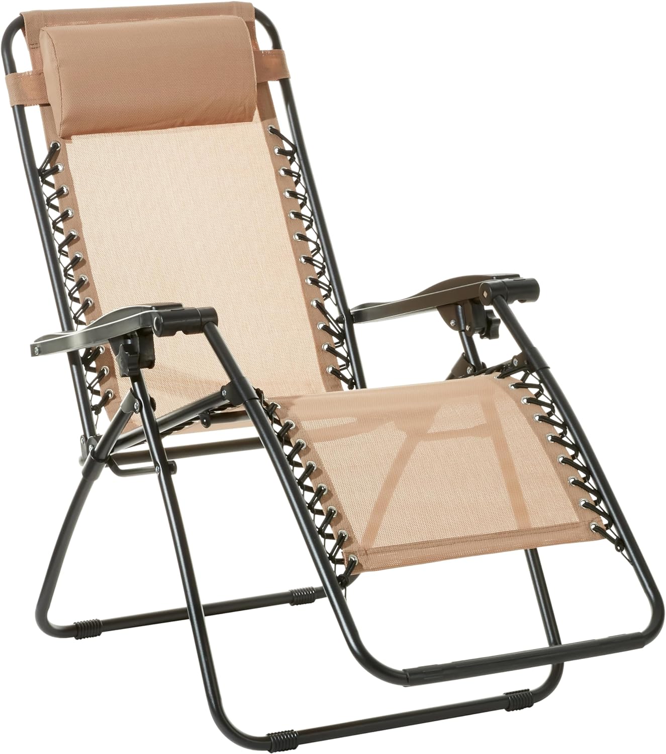 BASICS SILLA RECLINABLE PLEGABLE DE TEXTILENE PARA EXTERIORES CON ALMOHADA, 26 PULGADAS, COLOR BEIGE - 1