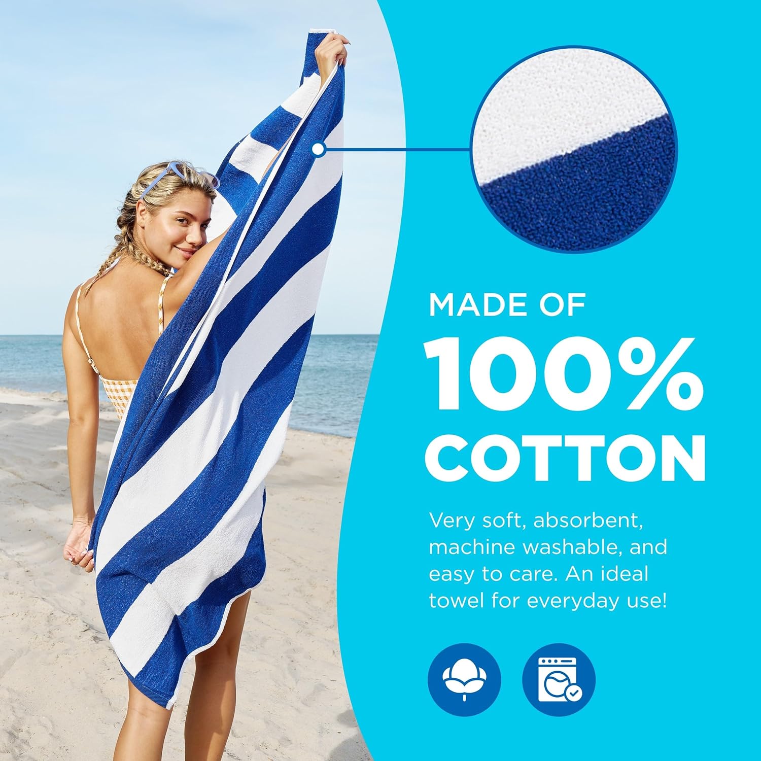 BEN KAUFMAN CABANA STRIPE - TOALLA DE PLAYA Y PISCINA DE TELA DE ALGODÓN VARIOS COLORES, 30 X 60' PAQUETE DE 6 - 3