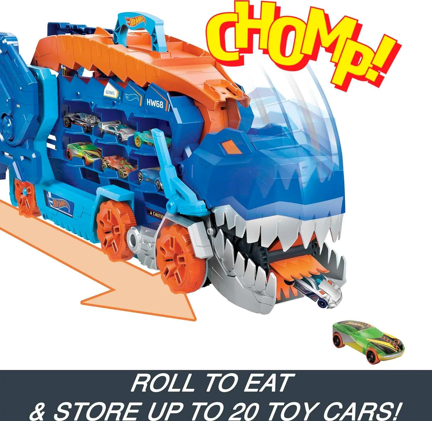 HOT WHEELS CITY ULTIMATE HAULER, SE TRANSFORMA EN STOMPING T-REX, LUCES Y SONIDOS, ALMACENAM PARA MÁS DE 20 AUTOS A ESCALA 1:64 - 3