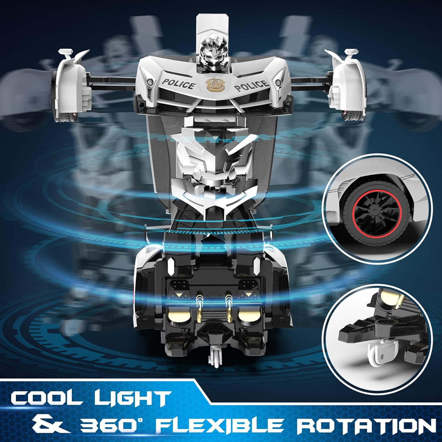 COCHE DE CONTROL REMOTO FDJ: TRANSFORMABLE,DEFORMACIÓN DE UN BOTÓN A ROBOT CON LUZ INTERMITENTE,COCHE DE POLICÍA,ROTACIÓN DE 360° - 4