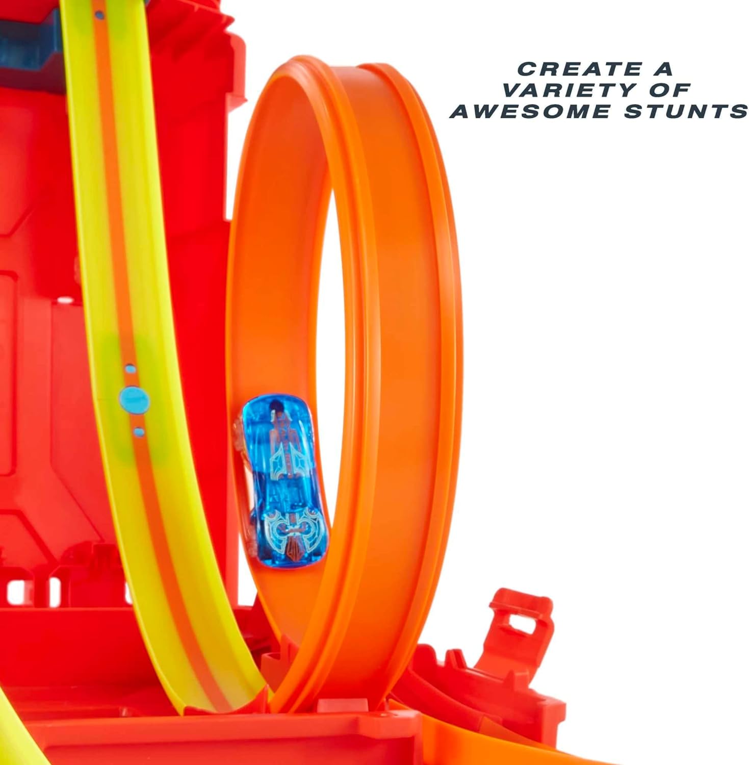 HOT WHEELS TRACK BUILDER UNLIMITED PLAYSET FUEL CAN STUNT BOX, 14 COMPONENTES Y COCHE DE JUGUETE A ESCALA 1:64 - 4
