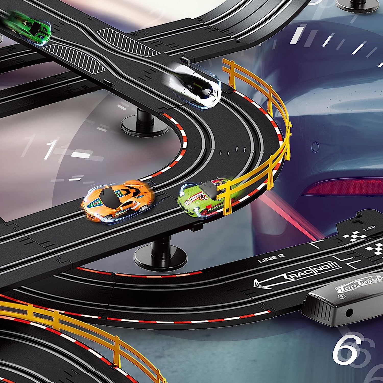 SLOT CAR RACE TRACK SET ELECTRIC POWERED SUPER LOOP SPEEDWAY CON CUATRO AUTOS CON SONIDOS Y LUZ DUAL RACING ADULT-SLOT CAR SET - 5