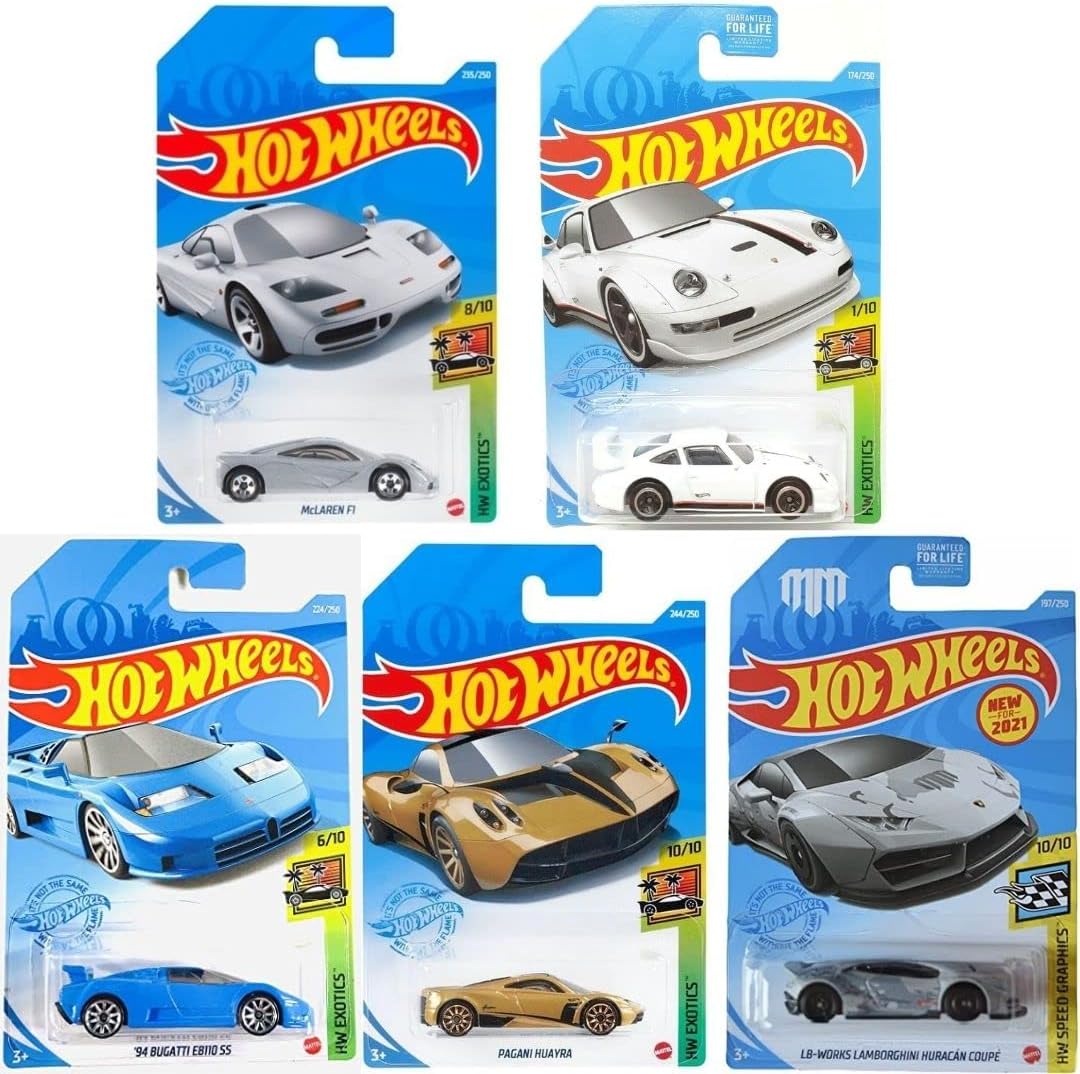 HOT WHEELS SUPER CAR EXOTICS MADNESS 5 PACK RANDOM DIECAST BUNDLE SET CON VARIOS LAMBOS, LOTUS, PORSCHES, MCLARENS, PAGANIS Y MÁS - 2